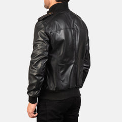 Elnas Black Leather Bomber Jacket