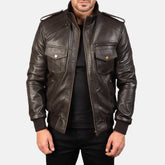 Elnas Brown Leather Bomber Jacket