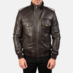 Elnas Brown Leather Bomber Jacket