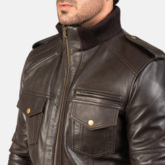 Elnas Brown Leather Bomber Jacket