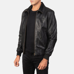 Rokin Black Leather Bomber Jacket