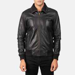 Rokin Black Leather Bomber Jacket