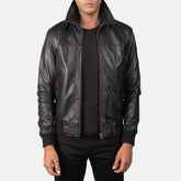 Rokin Black Leather Bomber Jacket