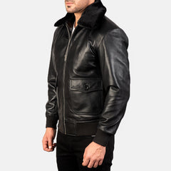 Nitor Black Leather Bomber Jacket