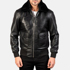 Nitor Black Leather Bomber Jacket