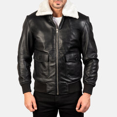 Nitor Black White Leather Bomber Jacket