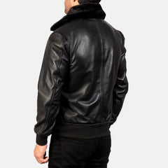 Nitor Black Leather Bomber Jacket