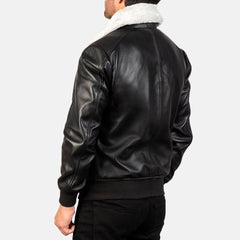 Nitor Black White Leather Bomber Jacket