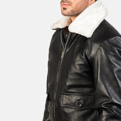 Nitor Black White Leather Bomber Jacket