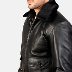 Nitor Black Leather Bomber Jacket