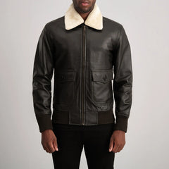 Nitor Brown Cream Leather Bomber Jacket
