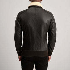 Nitor Brown Cream Leather Bomber Jacket