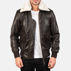 Nitor Brown Leather Bomber Jacket
