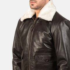 Nitor Brown Leather Bomber Jacket