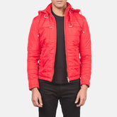 Pagion Red Leather Quilted Hooded Jacket