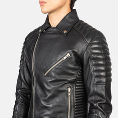 Konis Black Leather Biker Jacket