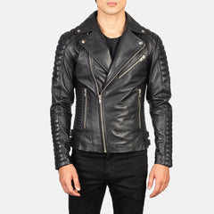 Konis Black Leather Biker Jacket