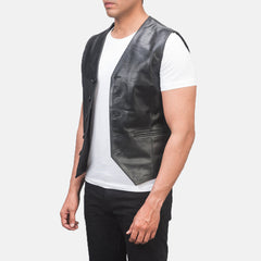 Eltel Black Leather Vest Jacket