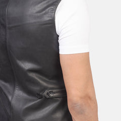 Eltel Black Leather Vest Jacket