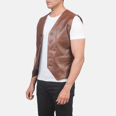 Eltel Brown Leather Vest Jacket