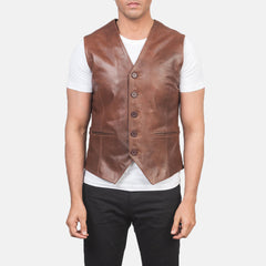 Eltel Brown Leather Vest Jacket