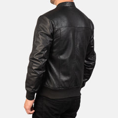 Pasus Black Leather Bomber Jacket