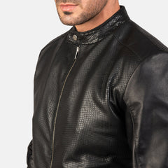 Pasus Black Leather Bomber Jacket
