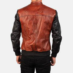 Pasus Black Maroon Leather Bomber Jacket