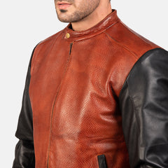 Pasus Black Maroon Leather Bomber Jacket