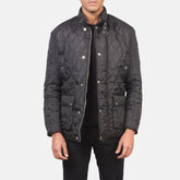 Nogon Black Leather Quilted Jacket