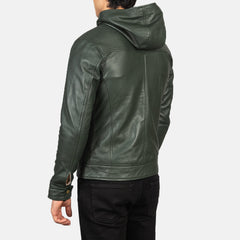 Zabian Green Leather Hooded Bomber Jacket