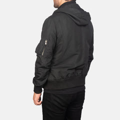 Rasos Black Leather Hooded Bomber Jacket