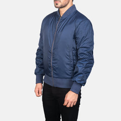 Vevet Blue Leather Bomber Jacket