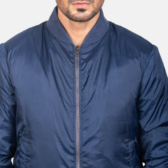 Vevet Blue Leather Bomber Jacket