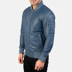 Sabis Blue Leather Bomber Jacket
