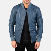 Sabis Blue Leather Bomber Jacket