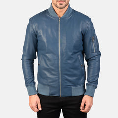 Sabis Blue Leather Bomber Jacket