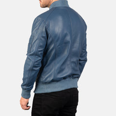 Sabis Blue Leather Bomber Jacket