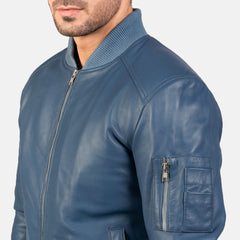 Sabis Blue Leather Bomber Jacket