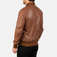 Sabis Brown Leather Bomber Jacket
