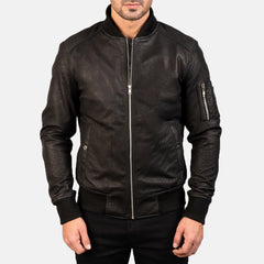 Sabis Black Leather Bomber Jacket