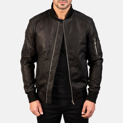 Sabis Black Leather Bomber Jacket