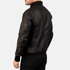 Sabis Black Leather Bomber Jacket
