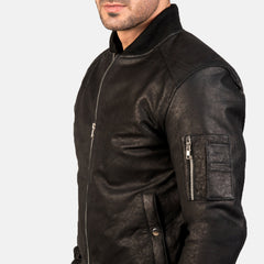 Sabis Black Leather Bomber Jacket