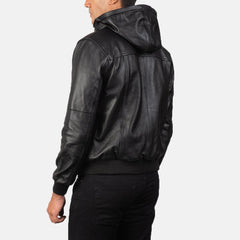 Luson Black Leather Bomber Jacket