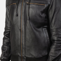 Luson Black Leather Bomber Jacket