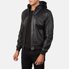 Luson Black Leather Bomber Jacket