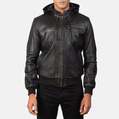 Luson Black Leather Bomber Jacket
