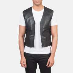 Kodon Black Leather Vest Jacket