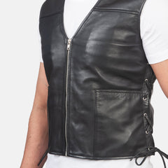 Kodon Black Leather Vest Jacket